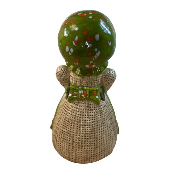 Vintage 70s Pottery Maiden in Bonnet Button Eyes Utensil Knitting Holder Green - Picture 5 of 9